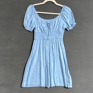 Vintage Hollister Babydoll Top S Blue Floral Puff Smocked Boho 90s y2k Milkmaid